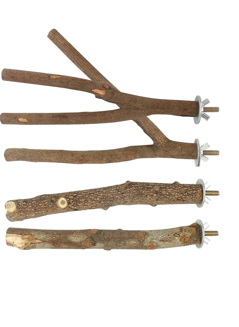 GUDOO 4 قطع من الخشب الطبيعي للطيور، حامل على شكل حرف Y، فروع خشبية، حامل قفص الطيور، ألعاب خشبية طبيعية، ملحقات قفص الطيور الصغيرة والمتوسطة للببغاوات والببغاء - Image 1