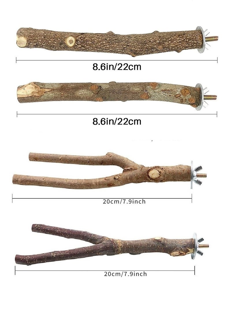 GUDOO 4 قطع من الخشب الطبيعي للطيور، حامل على شكل حرف Y، فروع خشبية، حامل قفص الطيور، ألعاب خشبية طبيعية، ملحقات قفص الطيور الصغيرة والمتوسطة للببغاوات والببغاء - Image 2