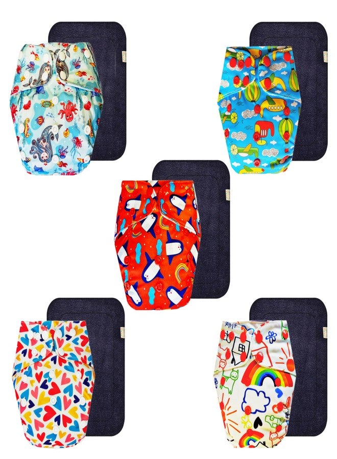 Dumbledo Premium Cloth Diaper with Black Insert (Pack of 5) | Snug Fit | Breathable | Quick Dry | Trusted by Moms | 3 Months - 3 Years | Unisex Baby - Image 1