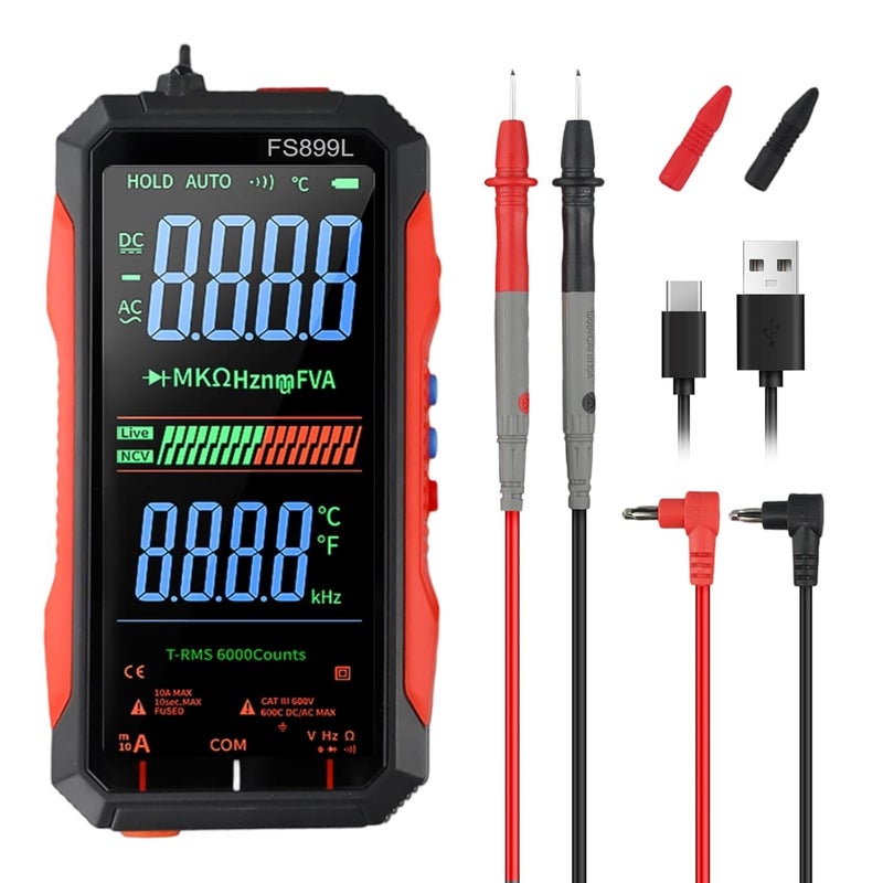 FS899L USB C Rechargeable Digital Multimeter with Backlit Display for Voltage Current Capacitance - Image 2