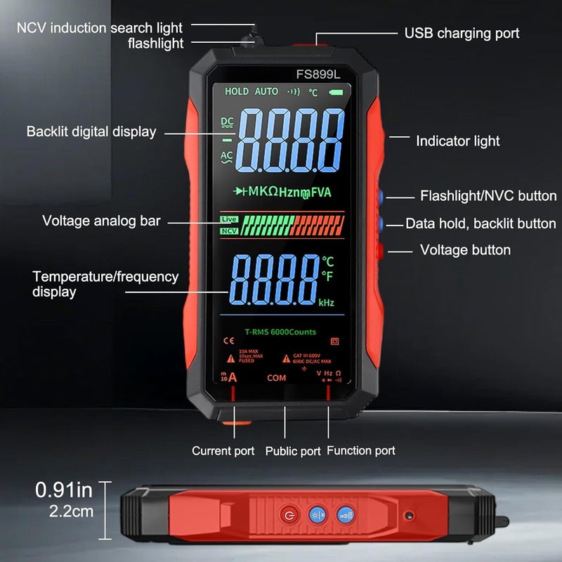 FS899L USB C Rechargeable Digital Multimeter with Backlit Display for Voltage Current Capacitance - Image 3