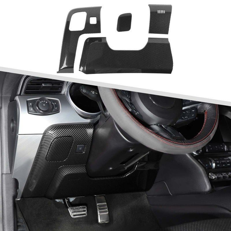 جيمين متوافق مع فورد موستانج 2015-2023 4 قطع غطاء لوحة التحكم السفلي من ألياف الكربون