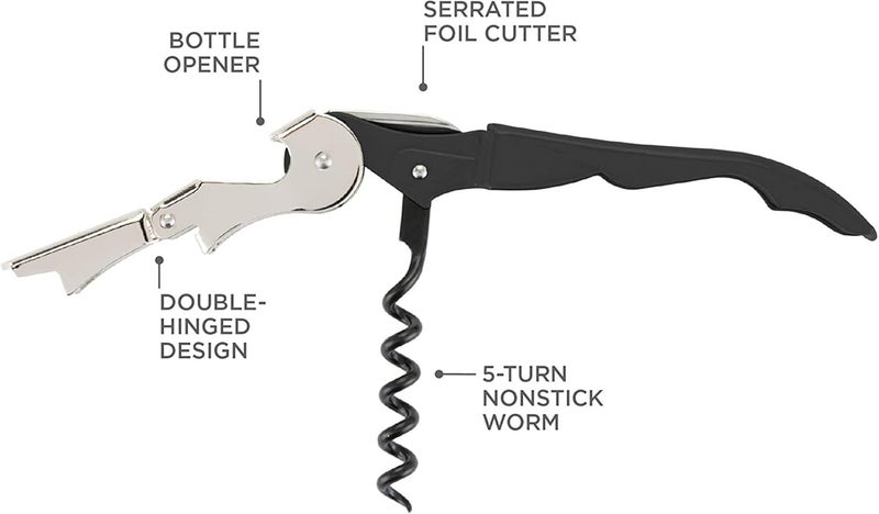 THE WHITE SHOP Double Hinged Waiter’s Corkscrew Matte Black Bottle Opener Professional Corkscrew - Image 1