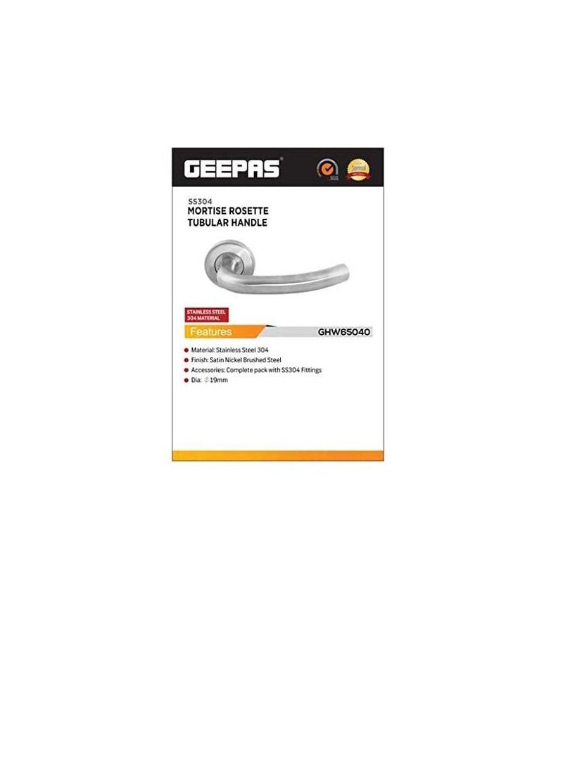 GEEPAS Geepas GHW65040 Mortise Rosette Tubular Handle 19mm - Door Handles | Firm Grasp | Rotate Door Lock | Interior | Satin Nickel Finish | 304 Stainless Steel | Premium Quality for All Internal Doors  - Image 2