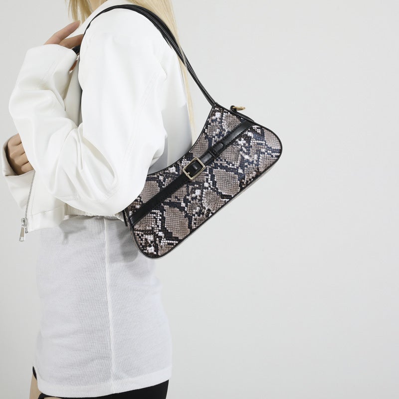 2025 Spring New Bag Style Snakeskin Underarm Bag Women'S Fashionable Simple Shoulder Crossbody Bag - Image 3