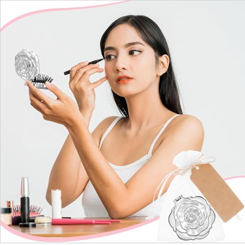 Scarlet Line Folding Hair Brush, Mini Pocket Travel Mirror Brush Easy to Carry for Small Spaces Nylon Hair Comb for Women, Silver - Image 4