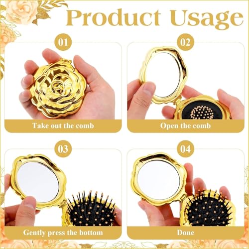 Scarlet Line Folding Hair Brush, Mini Pocket Travel Mirror Brush Easy to Carry for Small Spaces Nylon Hair Comb for Women, Silver - Image 3