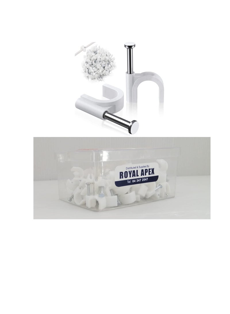 Electrical Cable Wire Round Clips, Steel Nails Tacks Holder for Organizing Electric Wires Cables Lines - White (25mm - 40Pcs) - Image 1
