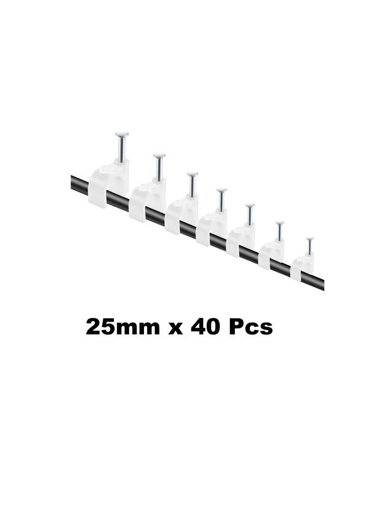 Electrical Cable Wire Round Clips, Steel Nails Tacks Holder for Organizing Electric Wires Cables Lines - White (25mm - 40Pcs) - Image 3