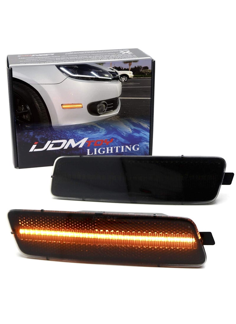 iJDMTOY iJDMTOY Smoked Lens Amber Full LED Bumper Side Marker Light Kit Compatible With Volkswagen: 2010-2014 MK6 Golf Hatchback, Jetta Sportwagen, Powered by 40-SMD LED, Replace OEM Amber Sidemarker Lamps  - Image 1