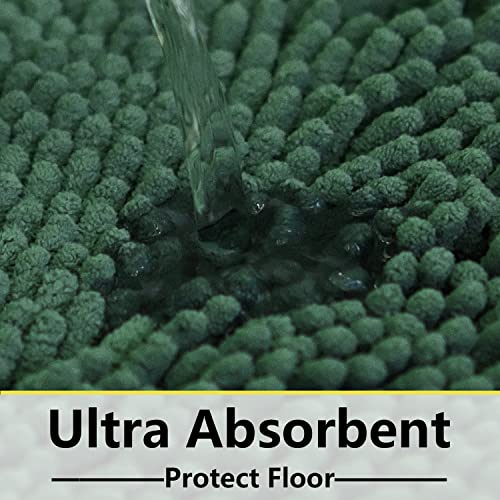 BOANKODU Green Bathroom Rug Chenille 3-Piece Extra Soft and Absorbent Shag Bath Mat Set, Machine Wash Bathroom Rug Set, Strong PVC Non-Slip Underside, Plush Carpet Bath Mat (Dark Green) - Image 5