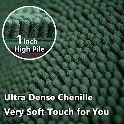 BOANKODU Green Bathroom Rug Chenille 3-Piece Extra Soft and Absorbent Shag Bath Mat Set, Machine Wash Bathroom Rug Set, Strong PVC Non-Slip Underside, Plush Carpet Bath Mat (Dark Green) - Image 4