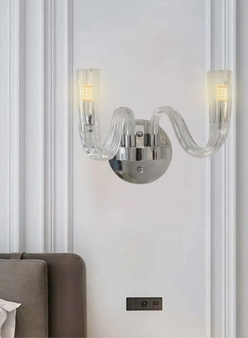مصباح حائط مزدوج من الكروم مع زجاج شفاف - Image 3
