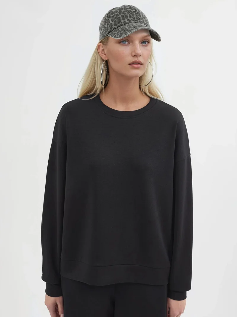 Busem Black BUSEM Relaxed Fit Crew Neck Modal Sweatshirt for Women | Best Price UAE