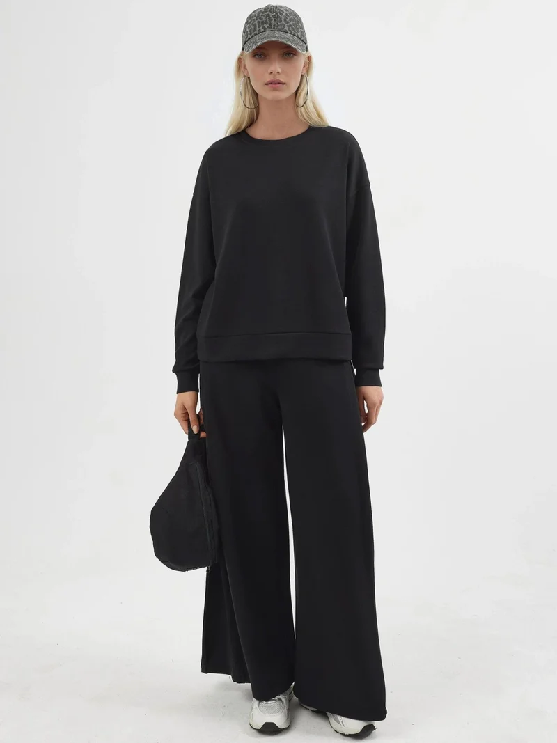 Busem Black BUSEM Relaxed Fit Crew Neck Modal Sweatshirt for Women | Best Price UAE