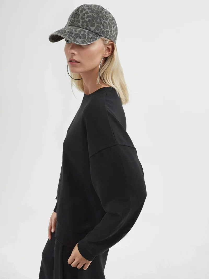 Busem Black BUSEM Relaxed Fit Crew Neck Modal Sweatshirt for Women | Best Price UAE