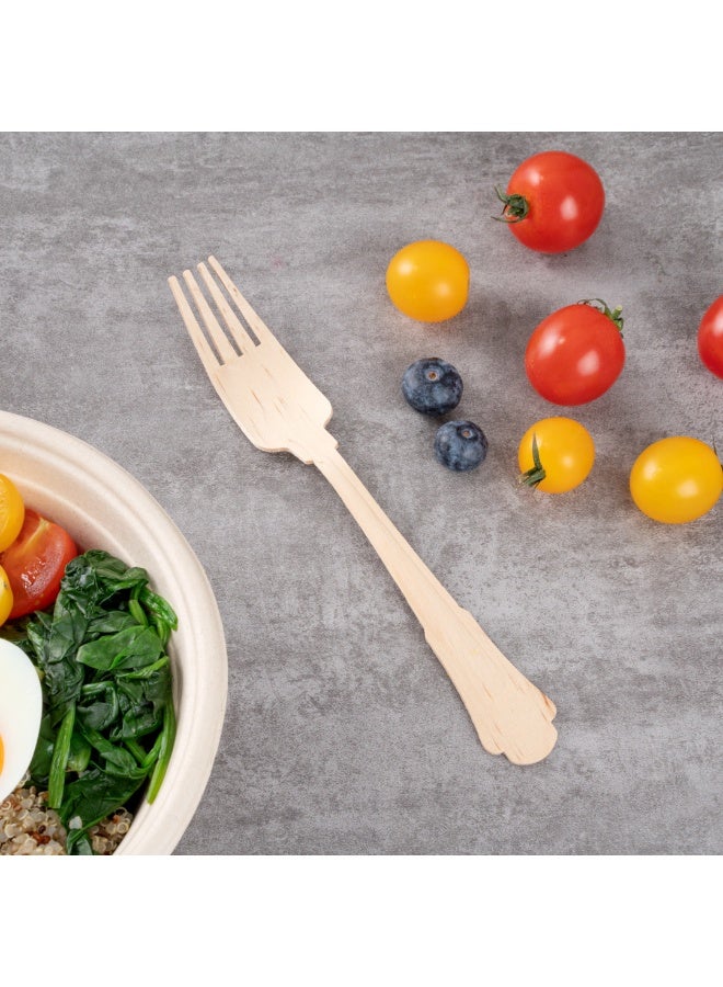 Restaurantware 7.9 Inch Disposable Wooden Forks, 500 Eco-Friendly Forks - Baroque Style, Durable, Natural Wood DurableForks, Splinter-Free, Cutlery For Parties Or Catering - Image 4