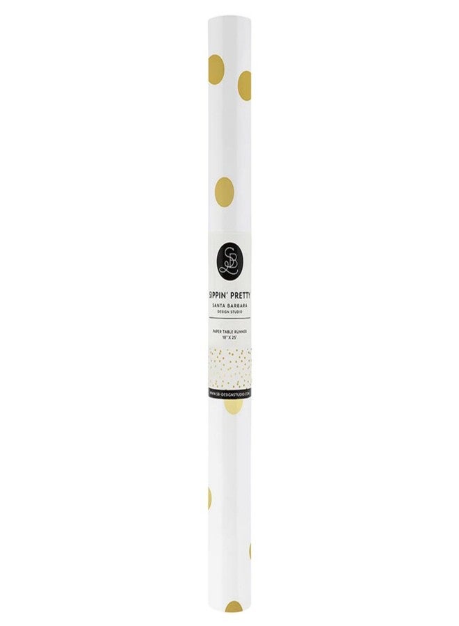 Santa Barbara Design Studio Disposable Paper Table-Runner Dinner Party Table Cover Roll, 20' x 18", Gold Polka Dots - Image 2