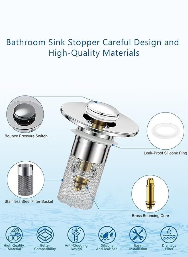 سدادة تصريف حوض الحمام للاستبدال العالمي، تصريف منبثق لحوض الحمام مع سلة فلتر من الفولاذ المقاوم للصدأ، مصفاة تصريف الحوض من 1.1 إلى 1.45 بوصة - Image 3