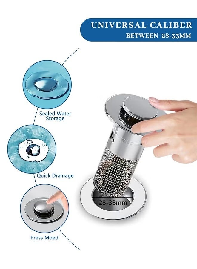 سدادة تصريف حوض الحمام للاستبدال العالمي، تصريف منبثق لحوض الحمام مع سلة فلتر من الفولاذ المقاوم للصدأ، مصفاة تصريف الحوض من 1.1 إلى 1.45 بوصة - Image 4