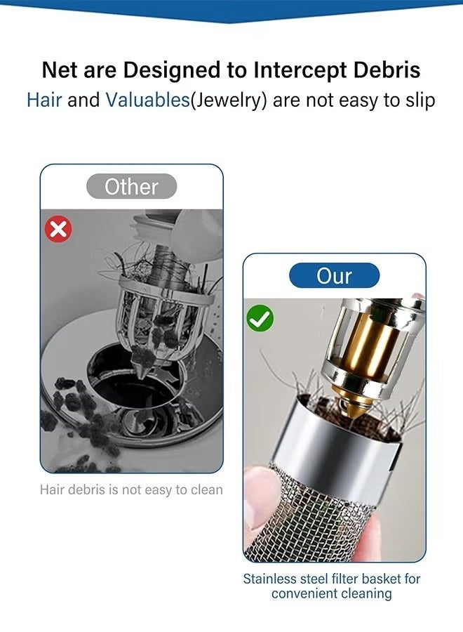 سدادة تصريف حوض الحمام للاستبدال العالمي، تصريف منبثق لحوض الحمام مع سلة فلتر من الفولاذ المقاوم للصدأ، مصفاة تصريف الحوض من 1.1 إلى 1.45 بوصة - Image 5