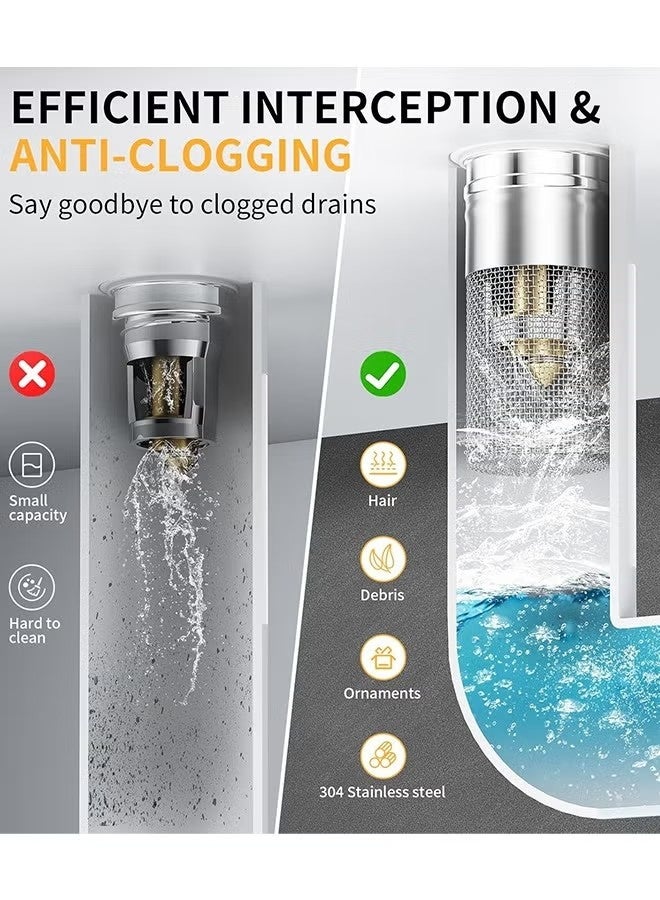 سدادة تصريف حوض الحمام للاستبدال العالمي، تصريف منبثق لحوض الحمام مع سلة فلتر من الفولاذ المقاوم للصدأ، مصفاة تصريف الحوض من 1.1 إلى 1.45 بوصة - Image 2