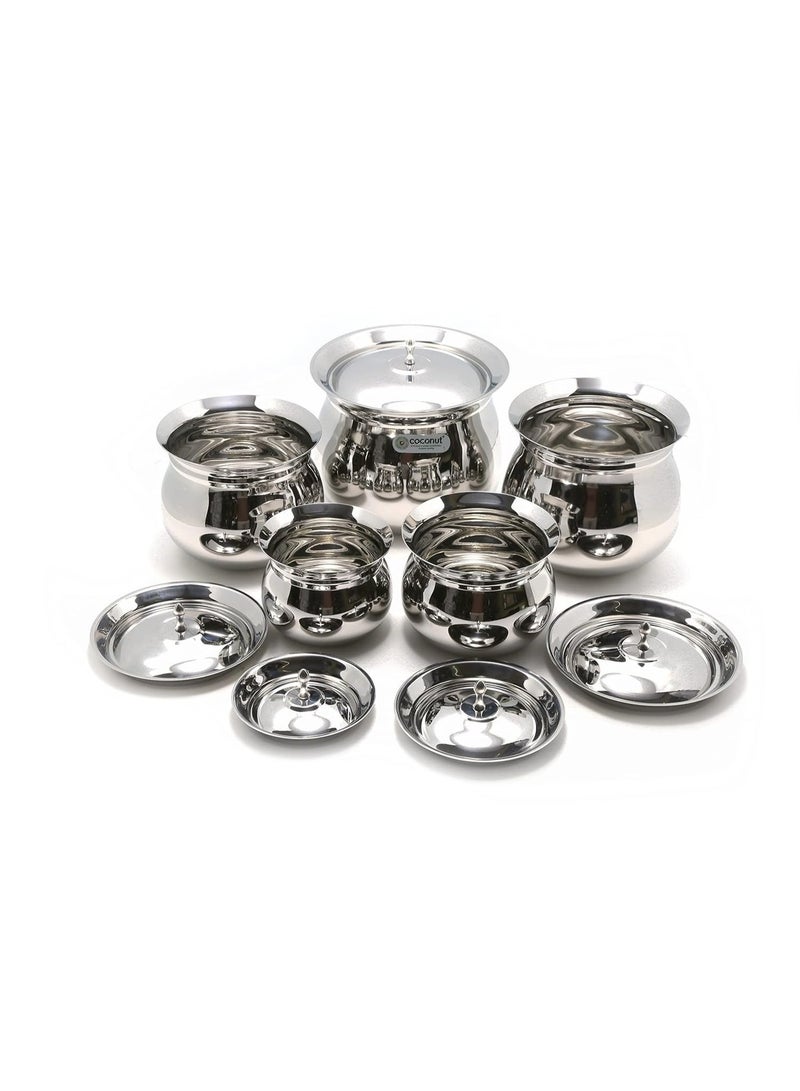 Coconut Royal Stainless Steel Cookware Handi with Lids - 5 Units (Capacity - 500, 850, 1400, 2000 & 2500 ML) - Image 2