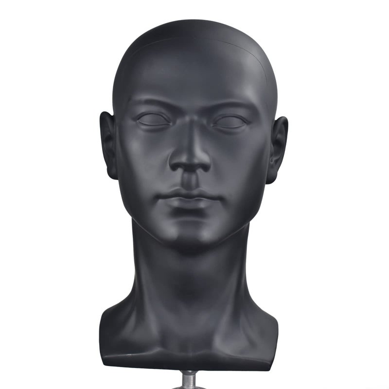 MIAOMANZI PVC Mannequin Head Black Male Manikin Dummy Stand Model Display Hat Scarf Wigs Hair Glasses Hat Beauty Styling Tool Matte Black - Image 2
