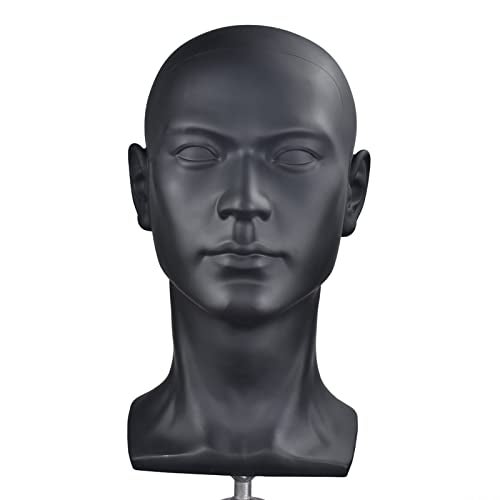 MIAOMANZI PVC Mannequin Head Black Male Manikin Dummy Stand Model Display Hat Scarf Wigs Hair Glasses Hat Beauty Styling Tool Matte Black - Image 1