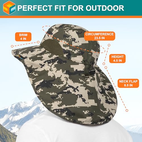 Suncube SUN CUBE Wide Brim Sun Hat with Neck Flap, Fishing Hiking for Men Women Safari, Neck Cover for Outdoor Sun Protection UPF50+ | Camo Green - Image 4