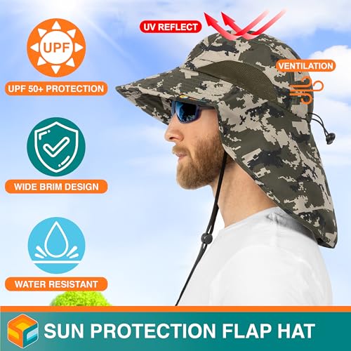 Suncube SUN CUBE Wide Brim Sun Hat with Neck Flap, Fishing Hiking for Men Women Safari, Neck Cover for Outdoor Sun Protection UPF50+ | Camo Green - Image 2