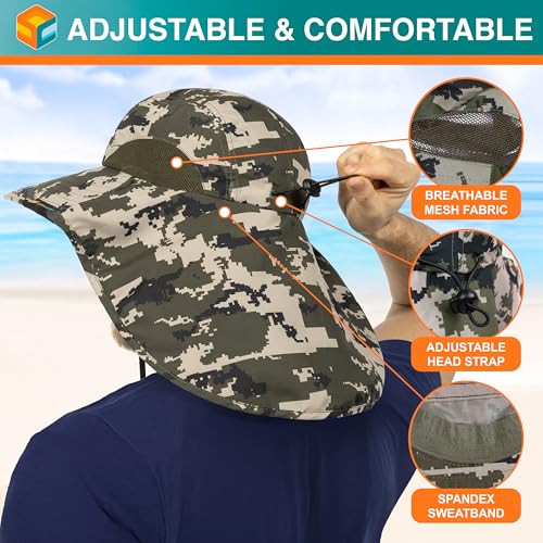 Suncube SUN CUBE Wide Brim Sun Hat with Neck Flap, Fishing Hiking for Men Women Safari, Neck Cover for Outdoor Sun Protection UPF50+ | Camo Green - Image 3