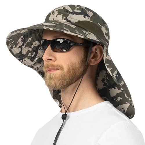 Suncube SUN CUBE Wide Brim Sun Hat with Neck Flap, Fishing Hiking for Men Women Safari, Neck Cover for Outdoor Sun Protection UPF50+ | Camo Green - Image 1