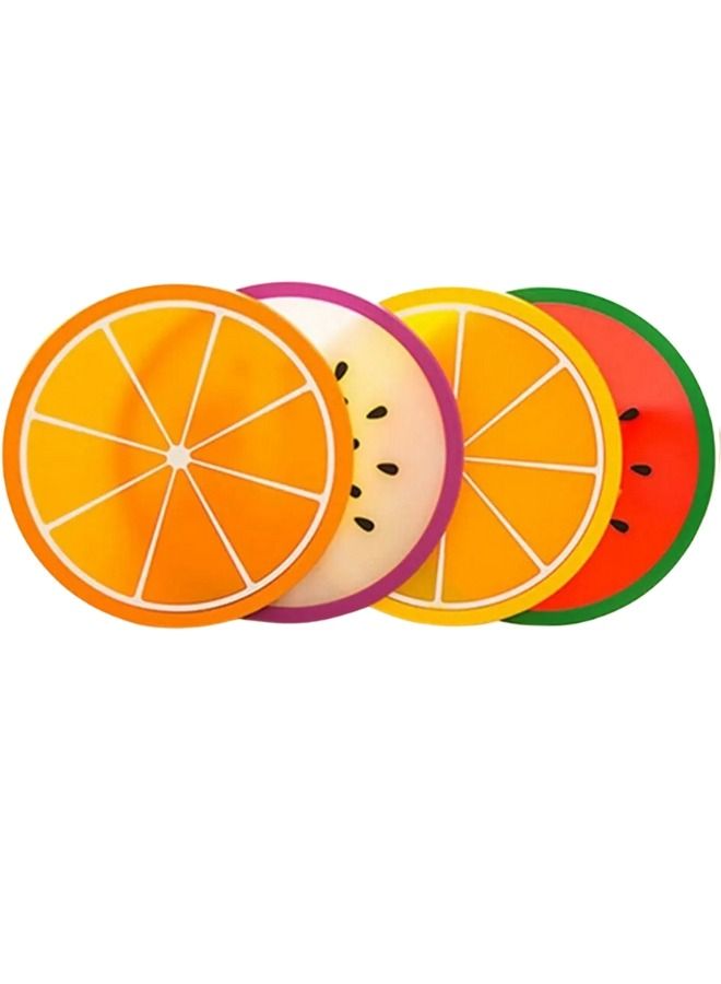 4 قطع كوب كوسترعلى شكل فاكهة سيليكون عازلة للانزلاق بساط أكواب مشروبات ساخنة ولتزيين طاولات المنزل وإكسسوارات المطبخ - متعدد الألوان - Image 1