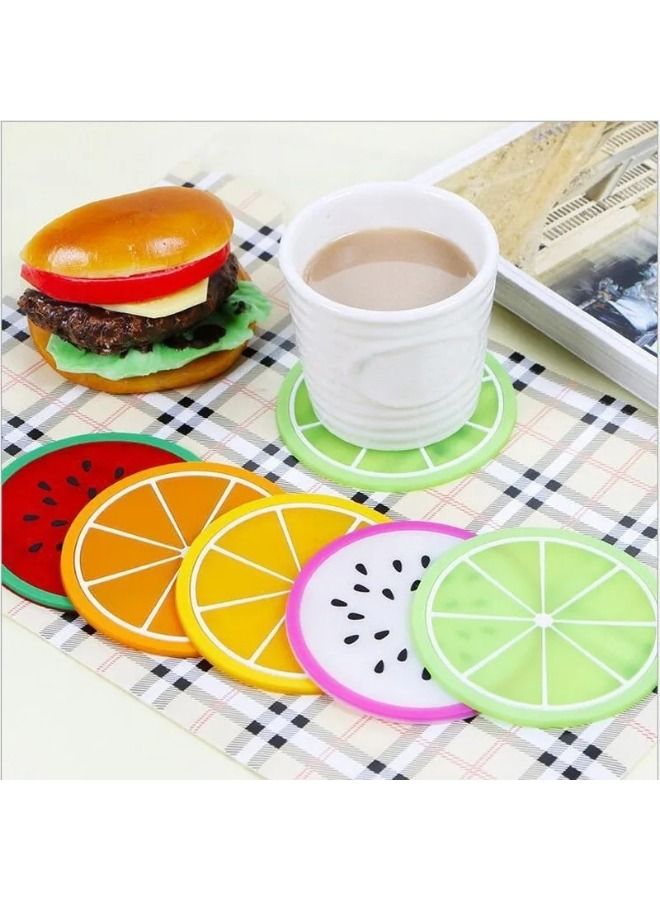4 قطع كوب كوسترعلى شكل فاكهة سيليكون عازلة للانزلاق بساط أكواب مشروبات ساخنة ولتزيين طاولات المنزل وإكسسوارات المطبخ - متعدد الألوان - Image 2