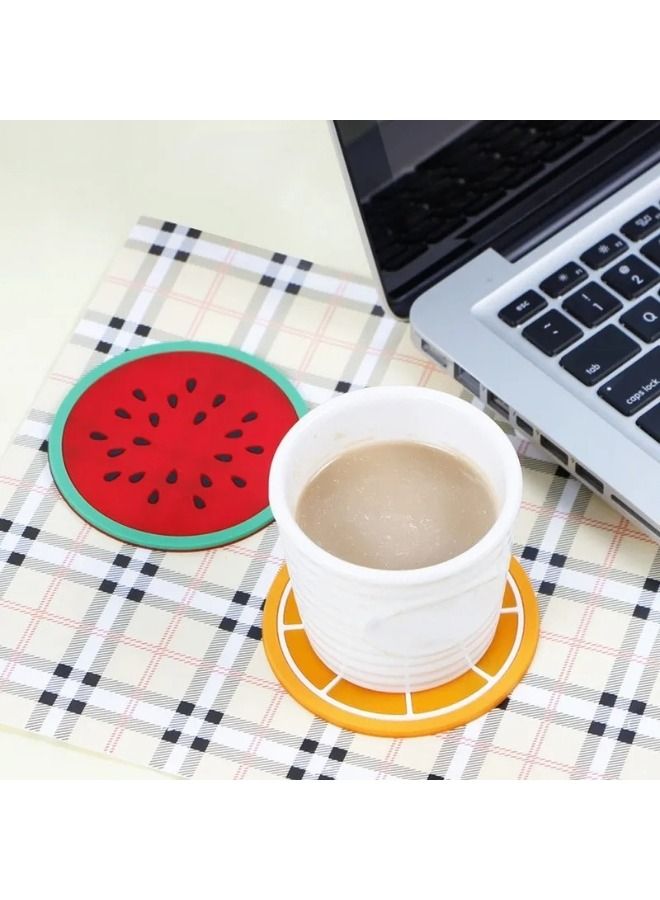 4 قطع كوب كوسترعلى شكل فاكهة سيليكون عازلة للانزلاق بساط أكواب مشروبات ساخنة ولتزيين طاولات المنزل وإكسسوارات المطبخ - متعدد الألوان - Image 3