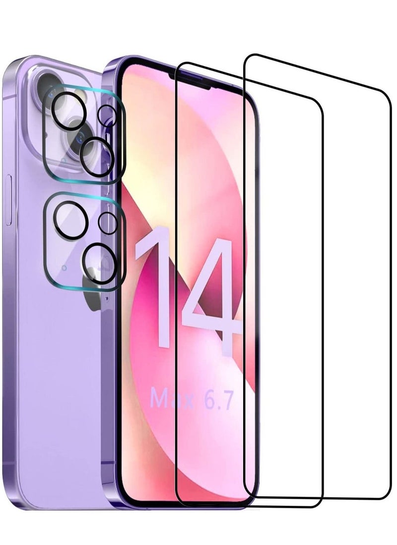 【2+2】 Camera Lens Protector Compatible with iPhone 14 Plus 6.7 inch 【2022 RELEASE 】 with 2 Pack Tempered Glass Camera Lens Protector+2 Pack Tempered Glass 9H Hardness Ultra HD Easy to Install  - Image 1