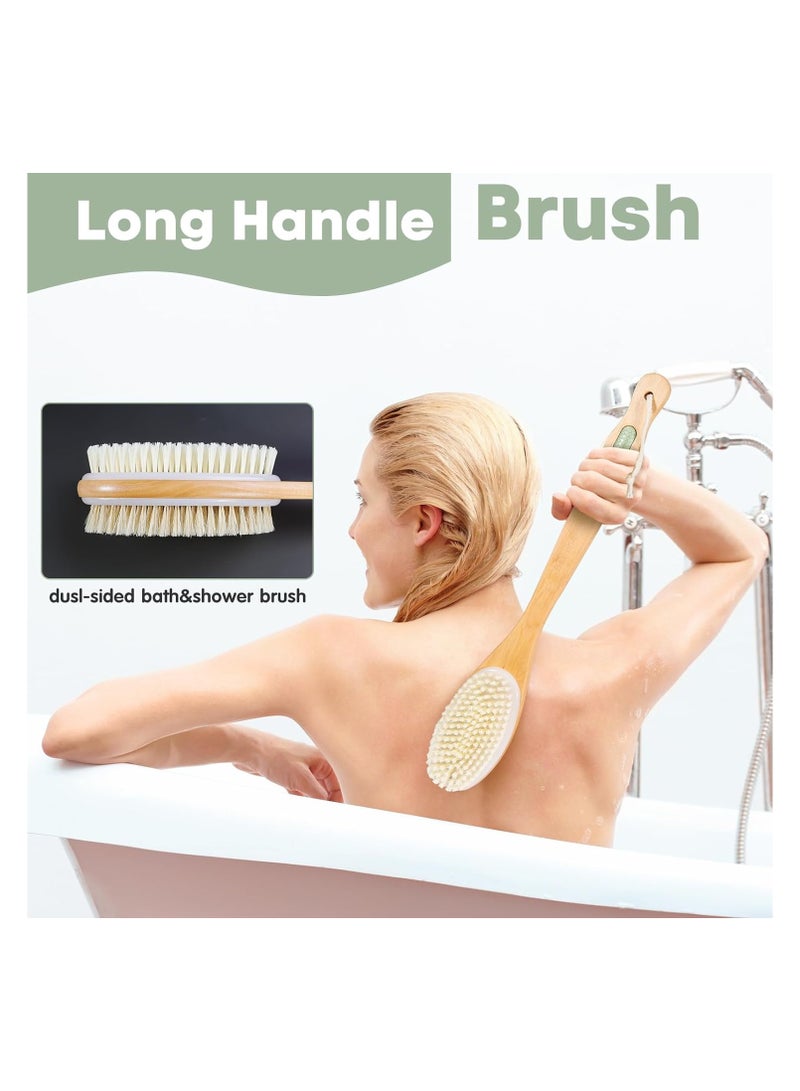 DELGREEN Long Handle Dual Side Dry and Bath Body Brush, Reduce Cellulite, Dry Brush for Cellulite and Lymphatic Drainage, Exfoliating Brush, Shower Brush Body Scrubber - Image 3