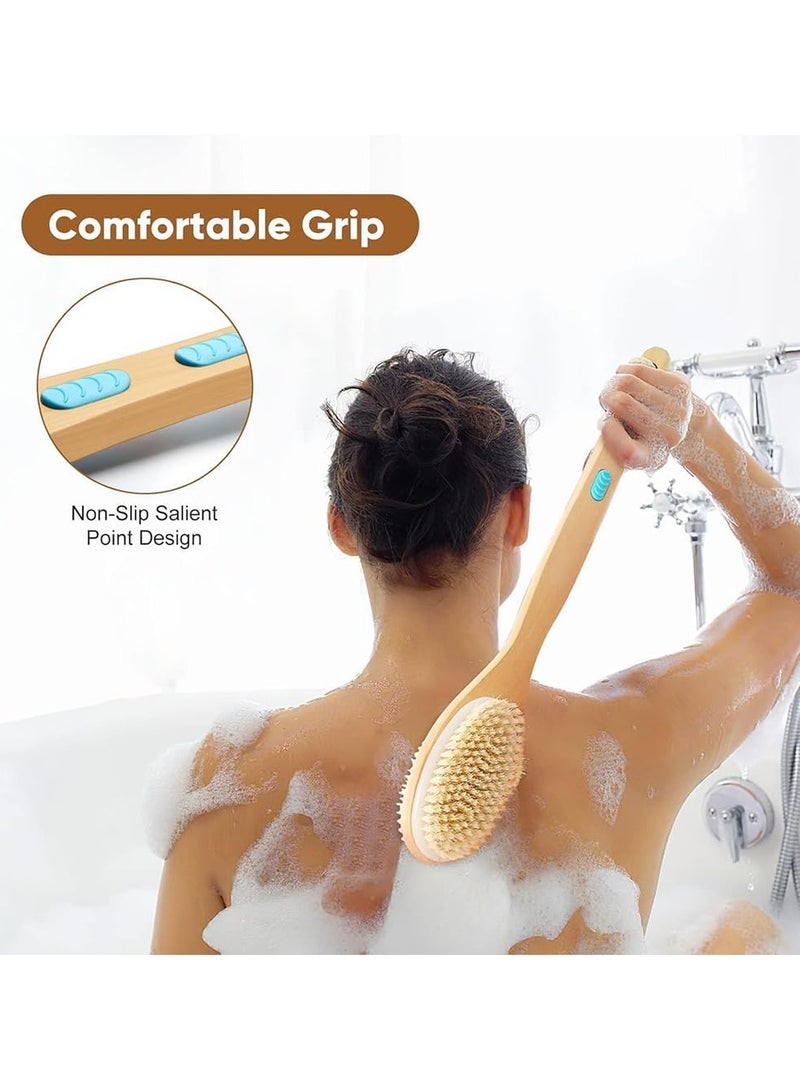 DELGREEN Long Handle Dual Side Dry and Bath Body Brush, Reduce Cellulite, Dry Brush for Cellulite and Lymphatic Drainage, Exfoliating Brush, Shower Brush Body Scrubber - Image 5
