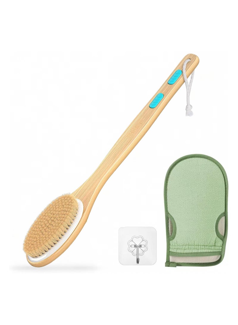DELGREEN Long Handle Dual Side Dry and Bath Body Brush, Reduce Cellulite, Dry Brush for Cellulite and Lymphatic Drainage, Exfoliating Brush, Shower Brush Body Scrubber - Image 1