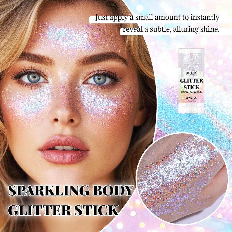 DAGEDA Dazzle Body Glitter Stick,Sparkly Face Glitter Makeup,Holographic Hair Glitters Mermaid Makeup Rave Outfits for Women, Shimmer Face Paint Stick Singer Concert Accessories - Image 2