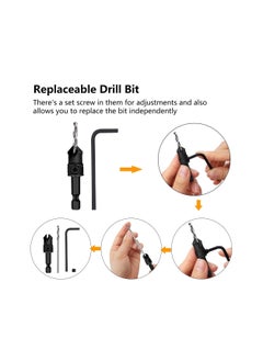 SYOSI 82°Countersink Drill Bit,  5Pcs Free Replaceable HSS Drill Bits for Wood 3/8" Quick-Change, Chamfered Adjustable Drilling Tool Kit on Pilot Counter Sink Holes for Woodworking  - Image 5