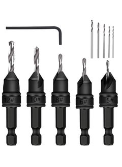 SYOSI 82°Countersink Drill Bit,  5Pcs Free Replaceable HSS Drill Bits for Wood 3/8" Quick-Change, Chamfered Adjustable Drilling Tool Kit on Pilot Counter Sink Holes for Woodworking  - Image 1