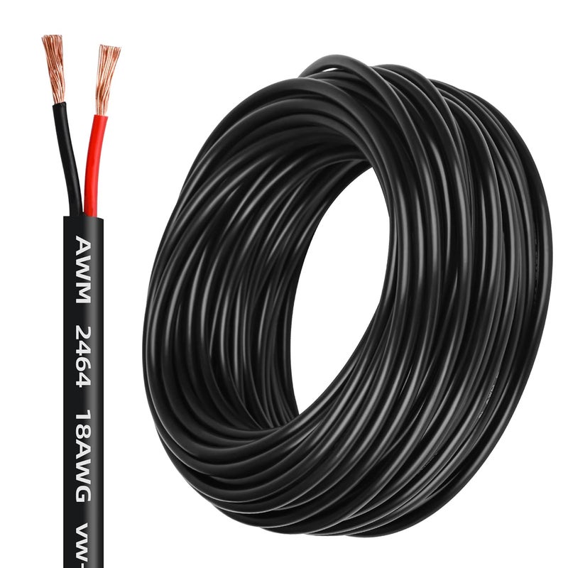 Lesnlok سلك كهربائي عيار 18، موصلان، سلك كهربائي عيار 18 AWG مجدول بغلاف PVC، كابل نحاس خالٍ من الأكسجين، 50 قدمًا من سلك كهربائي نحاس نقي لمصابيح LED وأشرطة الإضاءة والسيارات - Image 1