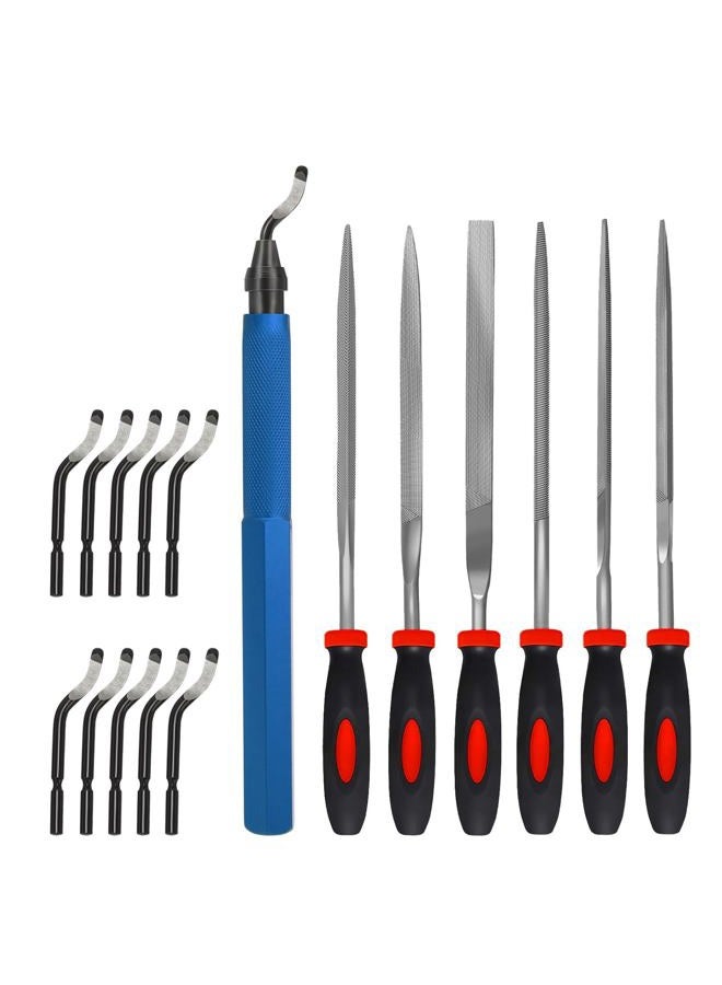 VASTOOLS Deburring Tool Kit,with 6Pcs Needle Files. 6-1/2" Metal Handle Chamfer Tool for Resin Aluminum Brass Plastic Pipes Tube Hole 3D Art with Extra 10 HSS Blades - Image 1