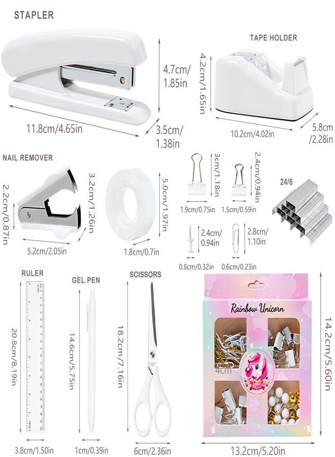 COMFYROOM Desk Accessories with Pen Holder, Office Supplies Desk Organizers and Accessories, Tape Dispenser, Stapler, Staple Remover, Staples, Clips Set, Ruler, Scissor, Pen, Tape (White) - Image 4