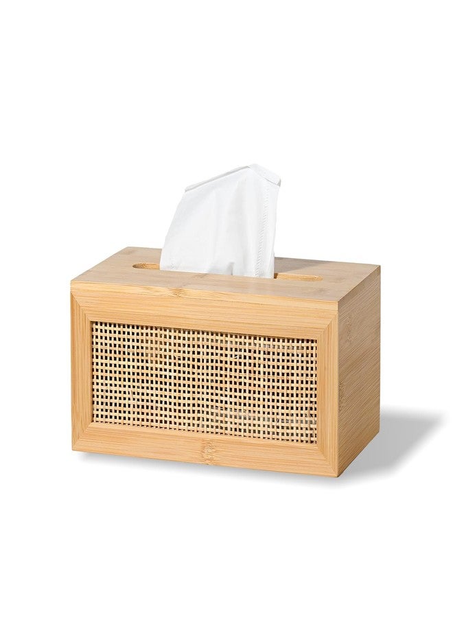 ABBI NIMO Large Rectangular Bamboo Tissue Box Cover, Natural Rattan Tissue Holder with Magnets for Bathroom, Living Room, Bedroom or Office, Supportive Spring Lifter Included - Image 1