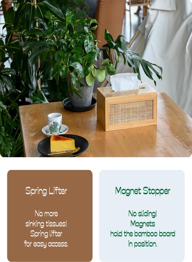 ABBI NIMO Large Rectangular Bamboo Tissue Box Cover, Natural Rattan Tissue Holder with Magnets for Bathroom, Living Room, Bedroom or Office, Supportive Spring Lifter Included - Image 3