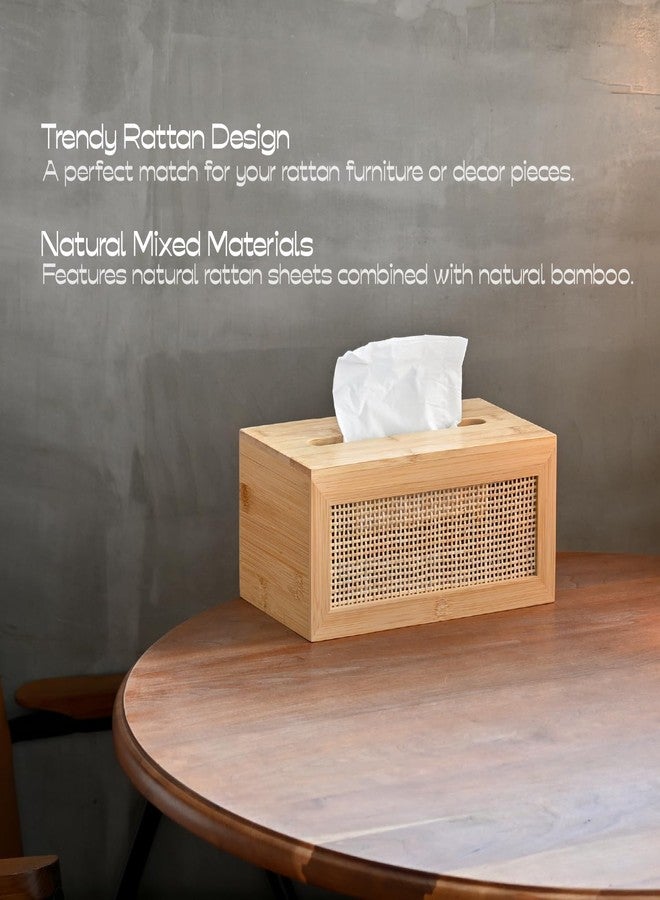 ABBI NIMO Large Rectangular Bamboo Tissue Box Cover, Natural Rattan Tissue Holder with Magnets for Bathroom, Living Room, Bedroom or Office, Supportive Spring Lifter Included - Image 2