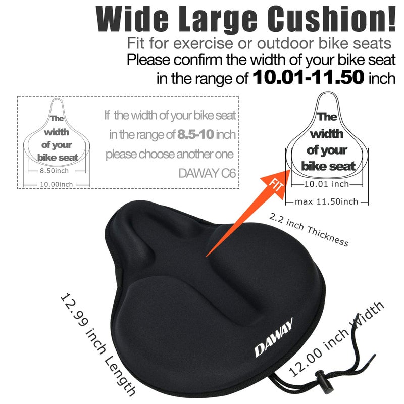 DAWAY C9 Comfortable Exercise Bike Seat Cover - Extra Large Wide Foam & Gel Padded Bicycle Saddle Cushion for Women Men, Fits for Peloton, Stationary, Cruiser Bikes, Indoor Cycling, Soft - Image 2